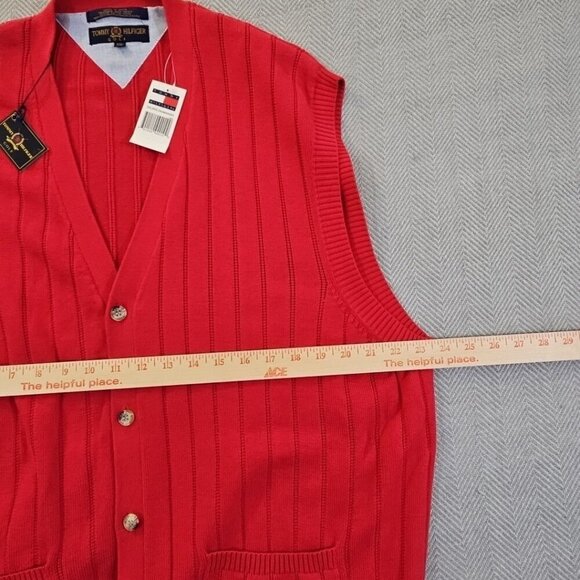 Tommy Hilfiger Sweater Men's XXLarge Red Button Up Sleeveless Vest NWT - Picture 11 of 14